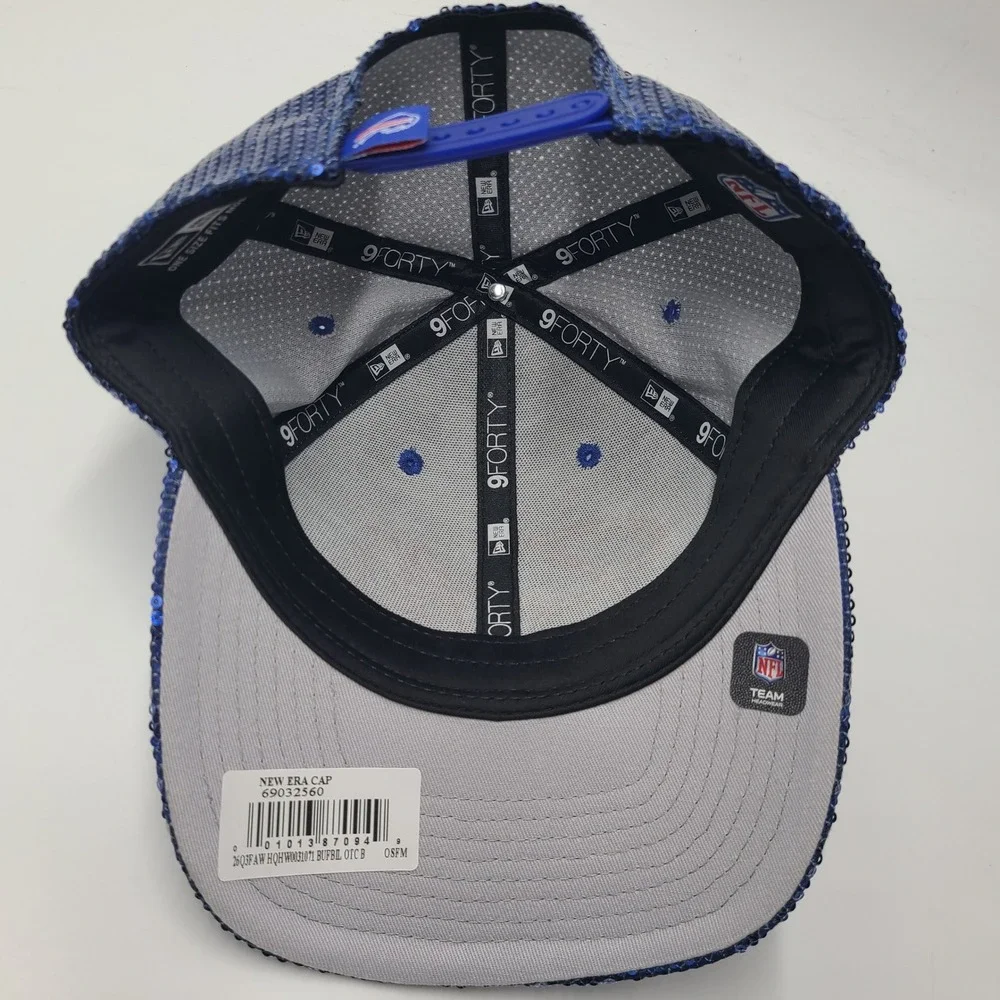 Women Buffalo Bills Hat Snapback New Era 9Forty Blue Red NFL Sequins Script Logo